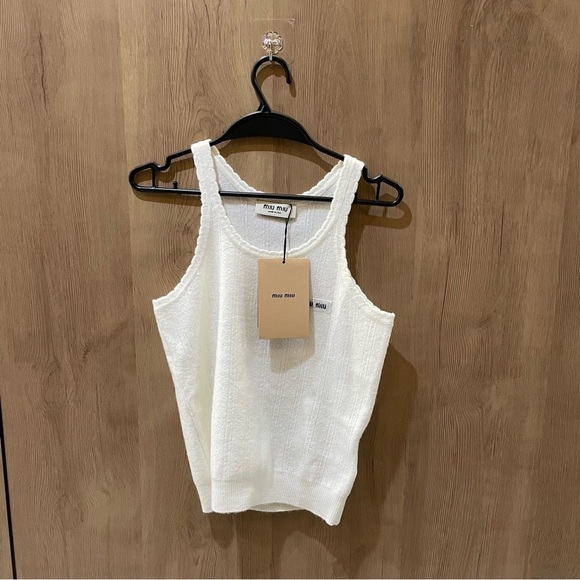 Miu Miu Tops - Miu Miu Cream Ribbed Tank Top